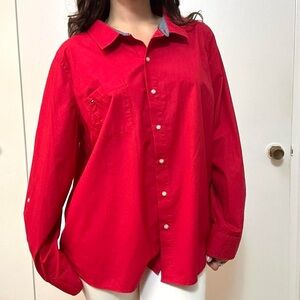 Red Tommy Hilfiger Button Up Shirt